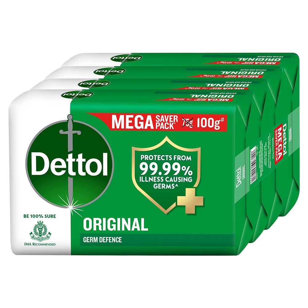 Dettol Original Soap Bar (400g): 99.99% Germ Protection, Pack of 4