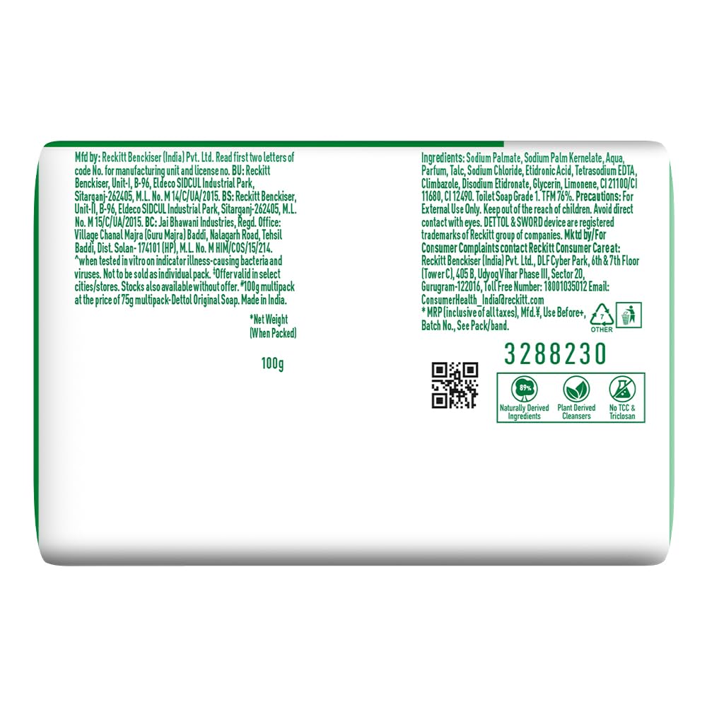 Dettol Original Soap Bar (400g): 99.99% Germ Protection, Pack of 4
