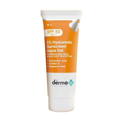 Derma Co 1% Hyaluronic Sunscreen SPF 50: Lightweight, No White Cast, Broad Spectrum & Blue Light Protection