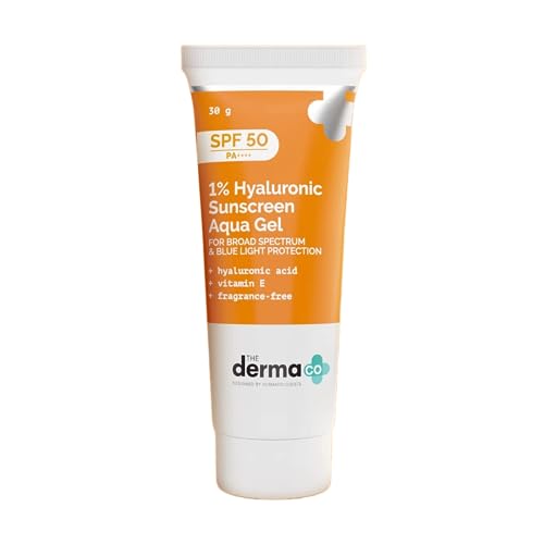 Derma Co 1% Hyaluronic Sunscreen SPF 50: Lightweight, No White Cast, Broad Spectrum & Blue Light Protection