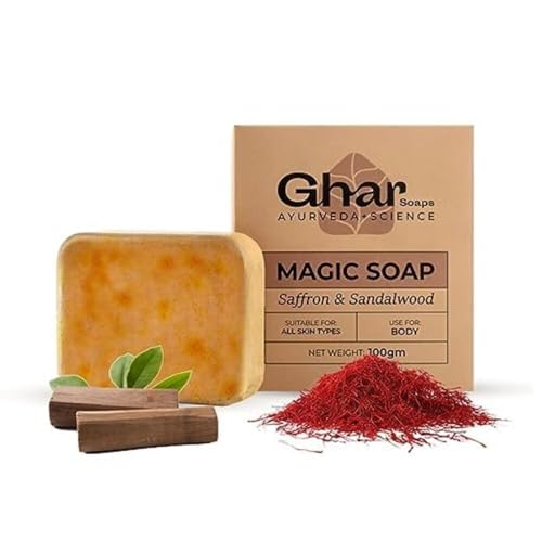 Ghar Soaps Sandalwood & Saffron Magic Soaps For Bath (100 Gms Pack Of 1) | Paraben Free | Chandan & Kesar Bath Soap | Handmade Soaps For Glowing | Skin Brightening Soap For Men & Women