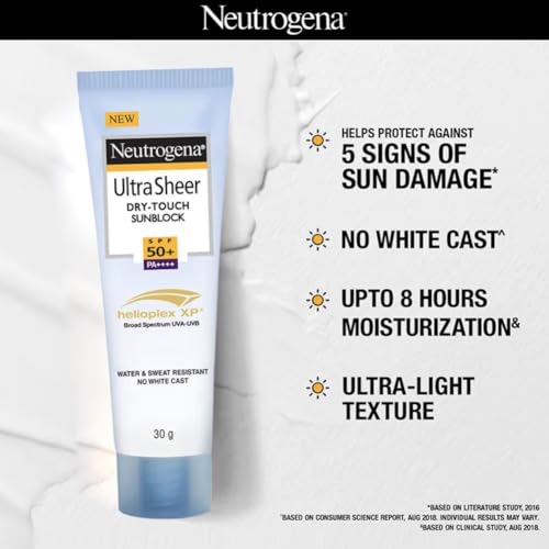 Neutrogena Ultra Sheer SPF 50+ Sunscreen: Broad Spectrum UVA/UVB, Blue Light Protection, Oil-Free, Water-Resistant