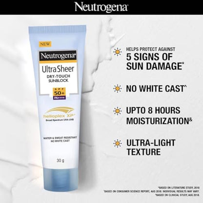 Neutrogena Ultra Sheer SPF 50+ Sunscreen: Broad Spectrum UVA/UVB, Blue Light Protection, Oil-Free, Water-Resistant