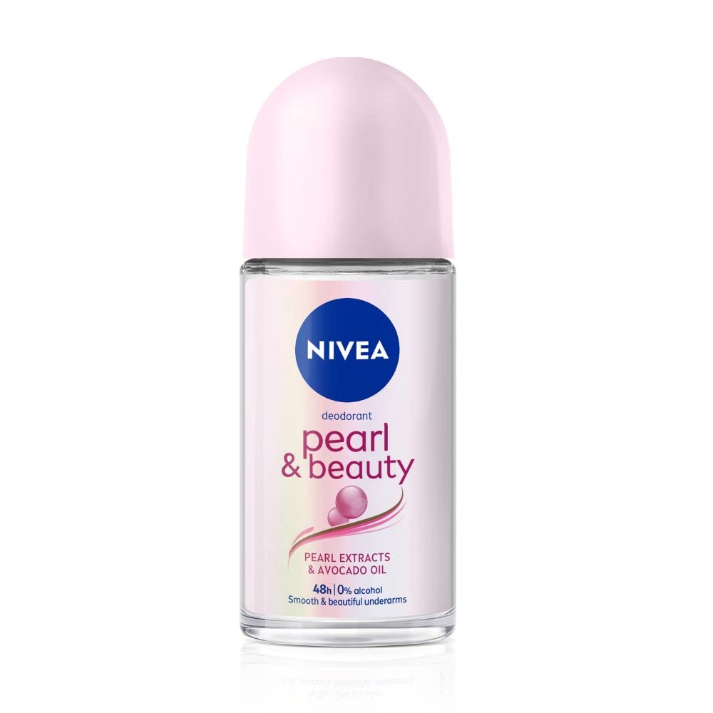 NIVEA Pearl & Beauty Deo Roll-On: 48H Antiperspirant, Pearl Extracts, Avocado Oil, 0% Alcohol