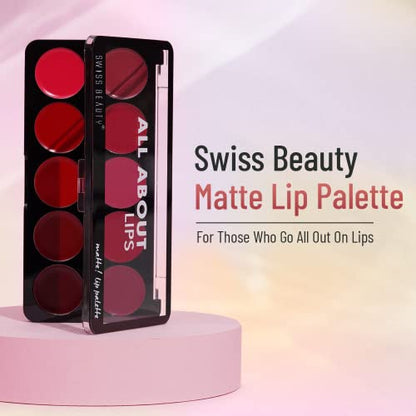 Swiss Beauty 10-Color Creamy Matte Lip Palette - Travel-Friendly & Highly Pigmented