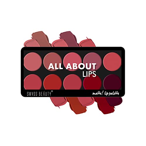 Swiss Beauty 10-Color Creamy Matte Lip Palette - Travel-Friendly & Highly Pigmented