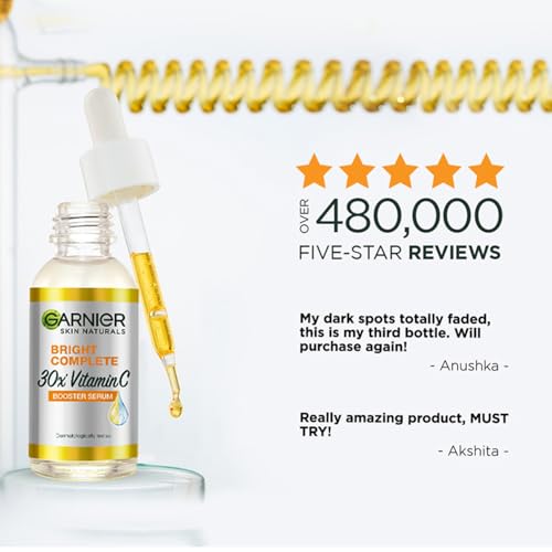 Garnier Bright Complete 30X Vitamin C Serum - Instant Glow, Reduces Dark Spots, 2% Niacinamide, 0.5% Salicylic Acid