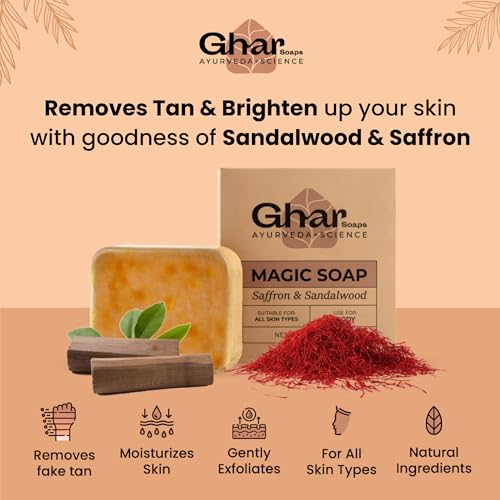 Ghar Soaps Sandalwood & Saffron Magic Soaps For Bath (100 Gms Pack Of 1) | Paraben Free | Chandan & Kesar Bath Soap | Handmade Soaps For Glowing | Skin Brightening Soap For Men & Women