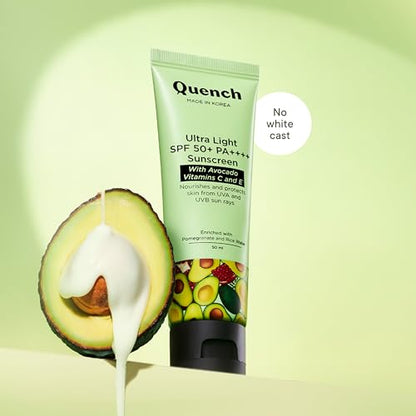 Quench Vitamin E SPF 50+ Sunscreen - Lightweight, Non-Greasy, No White Cast