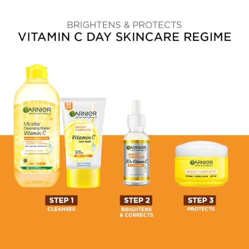 Garnier Bright Complete 30X Vitamin C Serum - Instant Glow, Reduces Dark Spots, 2% Niacinamide, 0.5% Salicylic Acid