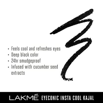 Lakmé Eyeconic Insta Cool Kajal: Waterproof, Smudge-Proof Kajal with Cucumber Extract