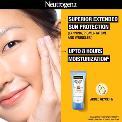 Neutrogena Ultra Sheer SPF 50+ Sunscreen: Broad Spectrum UVA/UVB, Blue Light Protection, Oil-Free, Water-Resistant