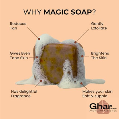 Ghar Soaps Sandalwood & Saffron Magic Soaps For Bath (100 Gms Pack Of 1) | Paraben Free | Chandan & Kesar Bath Soap | Handmade Soaps For Glowing | Skin Brightening Soap For Men & Women