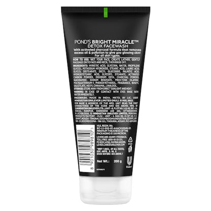 POND'S Bright Miracle Detox Face Wash: 10X Activated Charcoal for Deep Clean, Glowing Skin