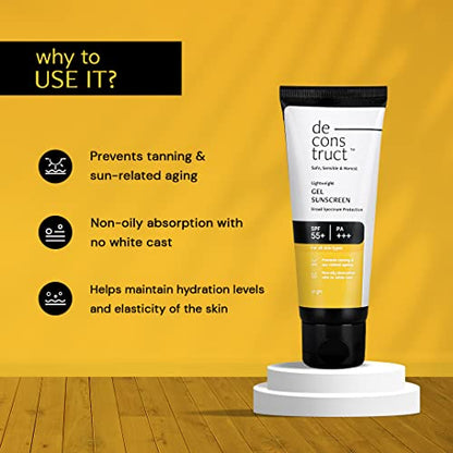 Deconstruct Face Gel Sunscreen SPF 55+ PA+++: Lightweight, Oil-Free Broad Spectrum Protection