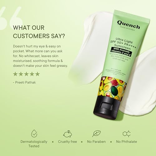 Quench Vitamin E SPF 50+ Sunscreen - Lightweight, Non-Greasy, No White Cast