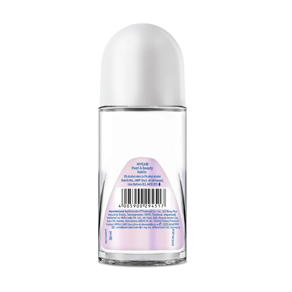 NIVEA Pearl & Beauty Deo Roll-On: 48H Antiperspirant, Pearl Extracts, Avocado Oil, 0% Alcohol