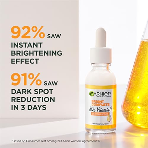 Garnier Bright Complete 30X Vitamin C Serum - Instant Glow, Reduces Dark Spots, 2% Niacinamide, 0.5% Salicylic Acid