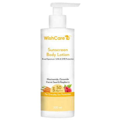 WishCare SPF50 Sunscreen Lotion - Broad Spectrum UVA/UVB, No White Cast, Carrot & Raspberry - 200ml