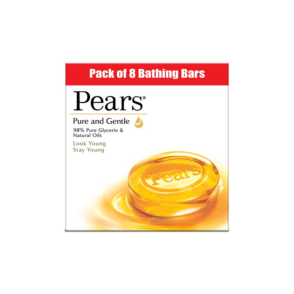 Pears Pure & Gentle Soap Bars (8-Pack) - Glycerin, Paraben-Free, Soft Skin