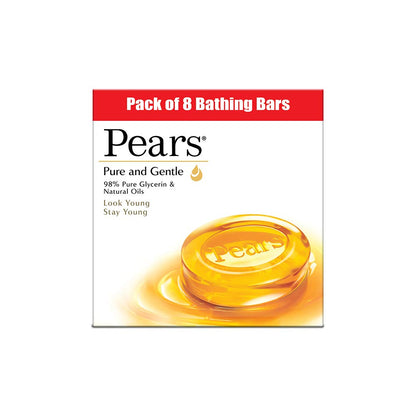 Pears Pure & Gentle Soap Bars (8-Pack) - Glycerin, Paraben-Free, Soft Skin