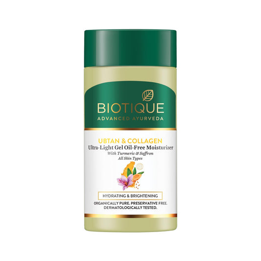 Biotique Ubtan & Collagen Gel: Oil-Free Hydration, Brightening, & Glow