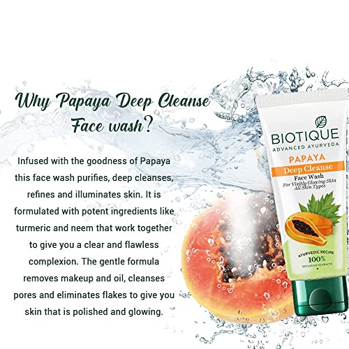 Biotique Papaya Deep Cleanse Face Wash: Gentle Exfoliation, Radiant Skin, 100% Natural