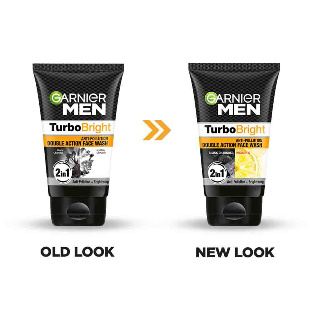 Garnier Men Turbo Bright Charcoal & Vitamin C Face Wash - Deep Clean, Anti-Pollution, All Skin Types