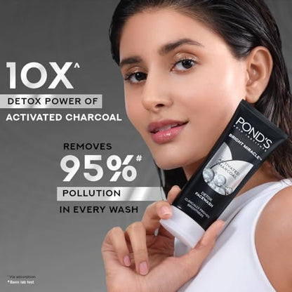 POND'S Bright Miracle Detox Face Wash: 10X Activated Charcoal for Deep Clean, Glowing Skin