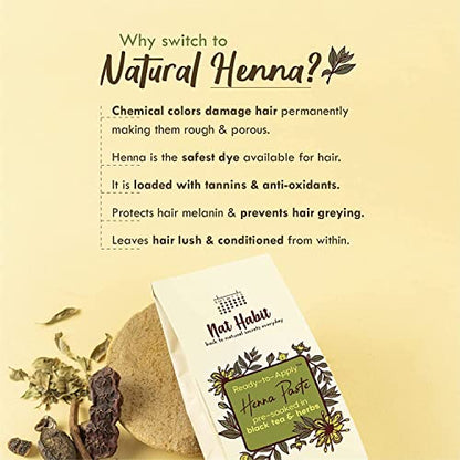 Nat Habit Organic Henna Paste - Rich Brown Shade, Pre-Soaked, 100% Natural