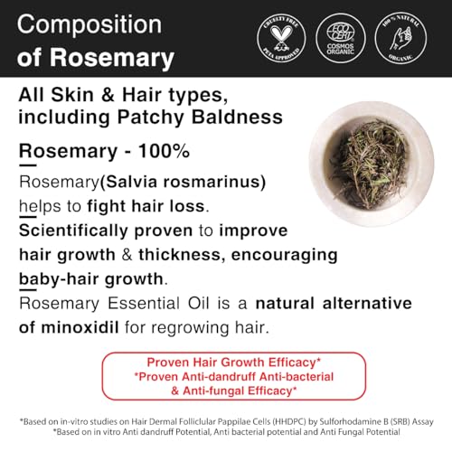 Rosemary Essential Oil for Hair Growth & Fall Control - Organic, Clinically Tested, 15ml