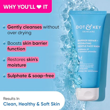 DOT & KEY Barrier Repair Face Wash: Probiotic & Ceramide Hydration for Sensitive Skin