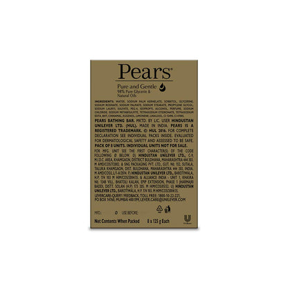 Pears Pure & Gentle Soap Bars (8-Pack) - Glycerin, Paraben-Free, Soft Skin