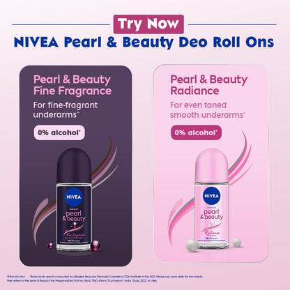 NIVEA Pearl & Beauty Deo Roll-On: 48H Antiperspirant, Pearl Extracts, Avocado Oil, 0% Alcohol