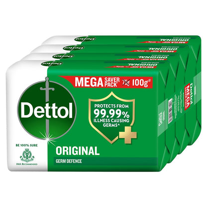 Dettol Original Soap Bar (400g): 99.99% Germ Protection, Pack of 4