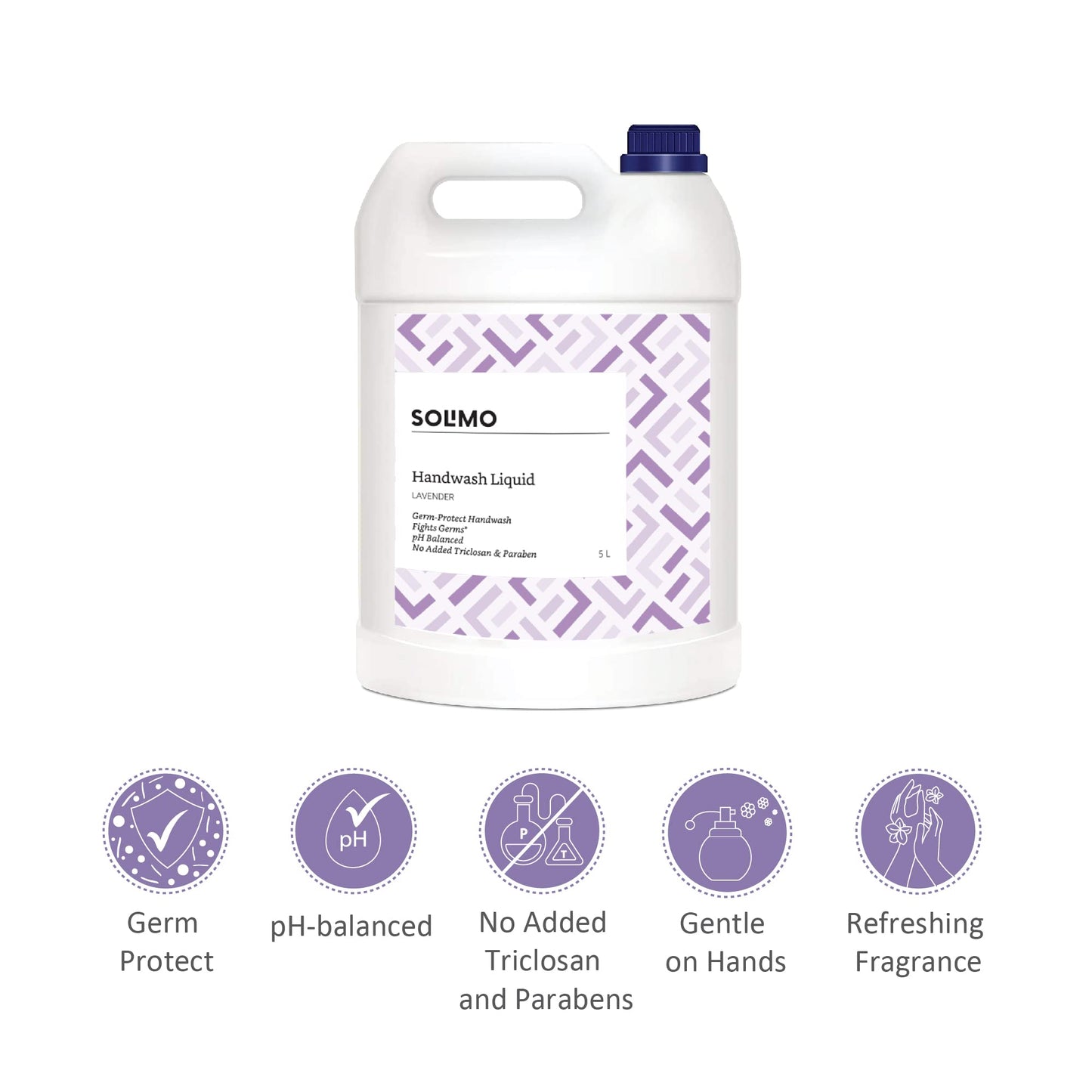 Amazon Brand - Solimo Handwash Liquid Refill Can, Lavender - 5 Litre | Antibacterial germ-protect | Advanced Disinfection Formula| pH Balanced