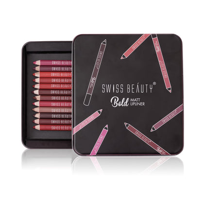 Swiss Beauty Bold Matt Lip Liner Set of 12: Long-Lasting, Non-Drying Matte Finish