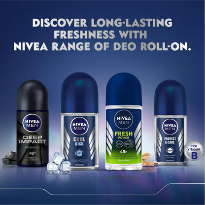 NIVEA MEN Fresh Active 48H Deo Roll-On: Ocean-Fresh Fragrance, 0% Alcohol, Dermatologically Approved