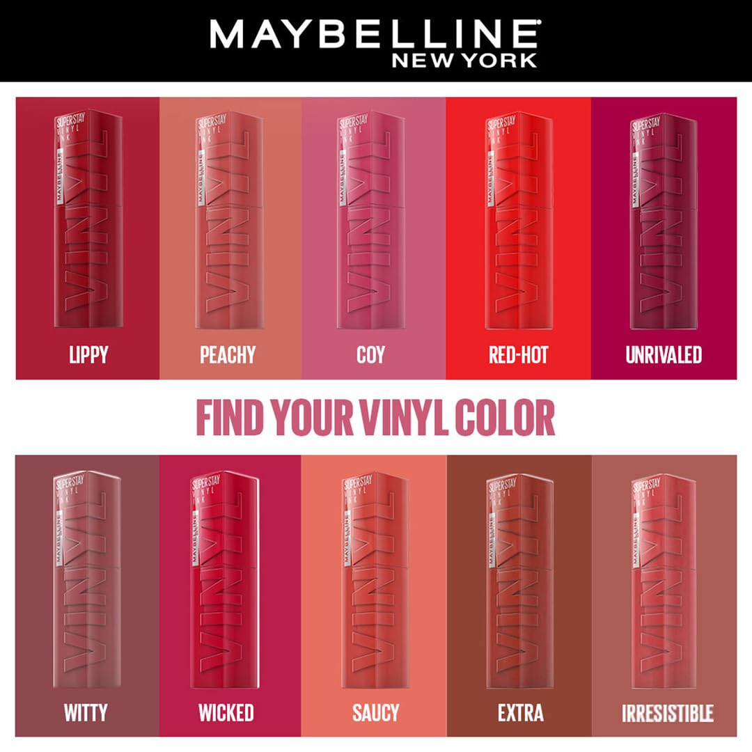 Maybelline Superstay Vinyl Ink 16HR Liquid Lipstick - Extra Shine, Long-Lasting Color