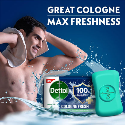 Dettol Cologne Fresh 4-Pack Bathing Soap - 100% Odor Protection, 400g