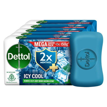 Dettol Icy Cool Menthol Soap Bars - Refreshing & Cooling, Pack of 5