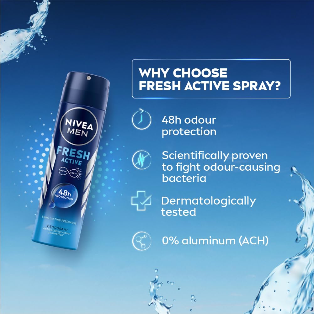 NIVEA MEN Fresh Active Original 48 Hours Deodorant, 150 ml