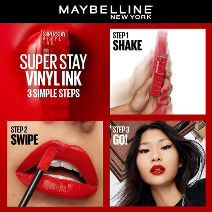 Maybelline Superstay Vinyl Ink 16HR Liquid Lipstick - Extra Shine, Long-Lasting Color