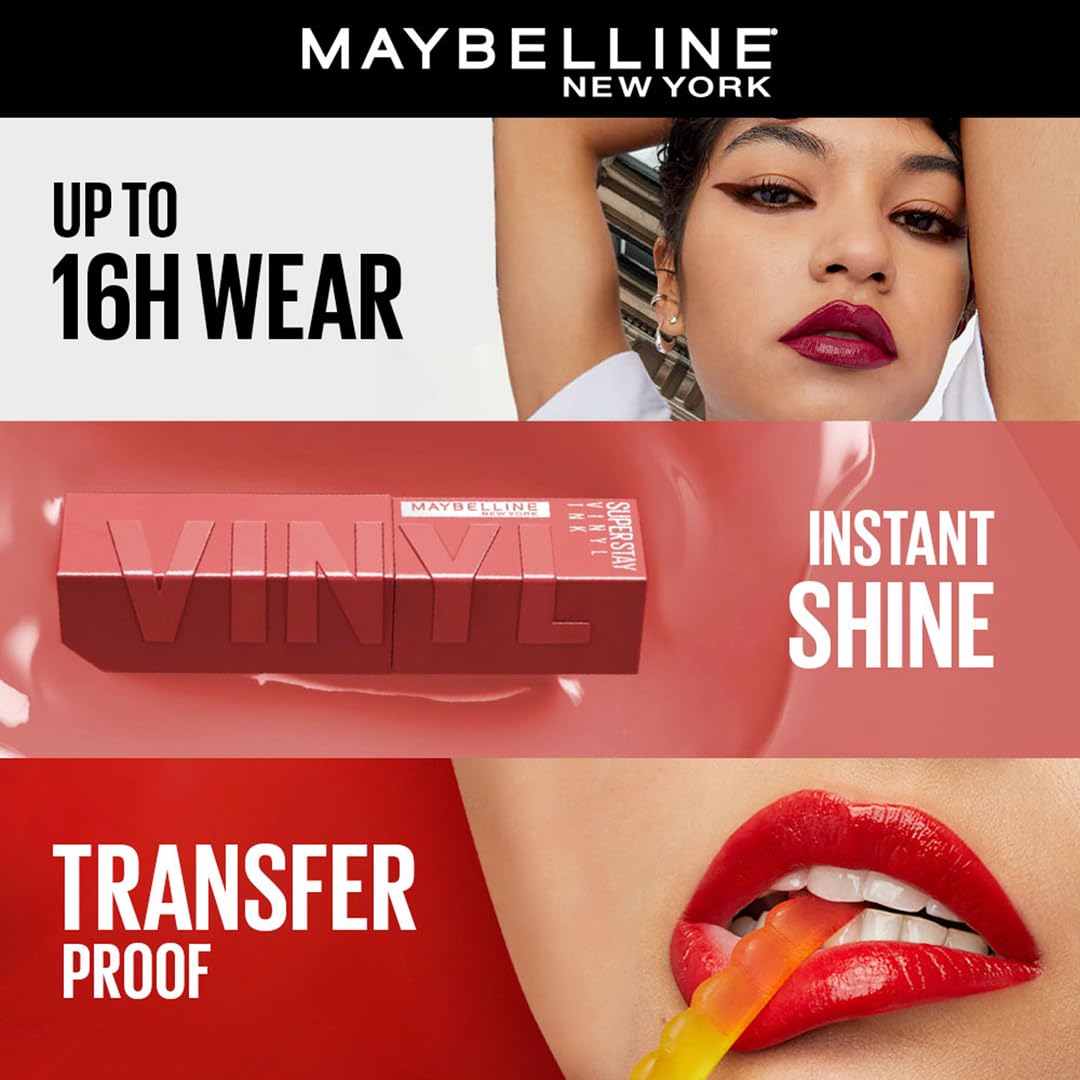 Maybelline Superstay Vinyl Ink 16HR Liquid Lipstick - Extra Shine, Long-Lasting Color