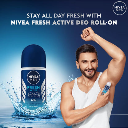 NIVEA MEN Fresh Active 48H Deo Roll-On: Ocean-Fresh Fragrance, 0% Alcohol, Dermatologically Approved