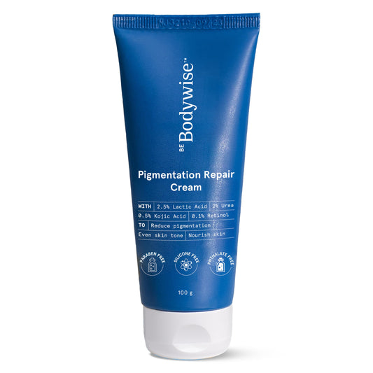 Be Bodywise Pigmentation Cream 100g | 2.5% Lactic Acid, Retinol & Kojic Acid | Reduces Tan & Dark Patches | Evens Skin Tone for Elbows, Knees, Neck & Thighs