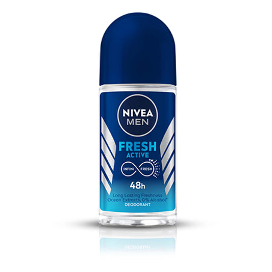 NIVEA MEN Fresh Active 48H Deo Roll-On: Ocean-Fresh Fragrance, 0% Alcohol, Dermatologically Approved