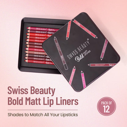 Swiss Beauty Bold Matt Lip Liner Set of 12: Long-Lasting, Non-Drying Matte Finish