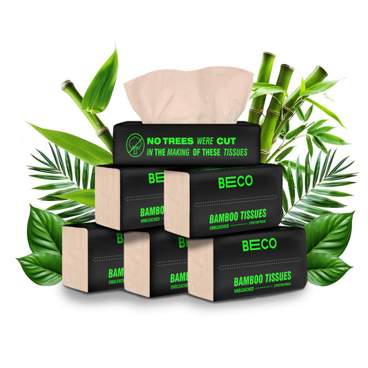 Beco Bamboo Soft Facial Tissues (Pack of 6) | 100% Natural, 2-Ply, Eco-Friendly | 600 Pulls Total